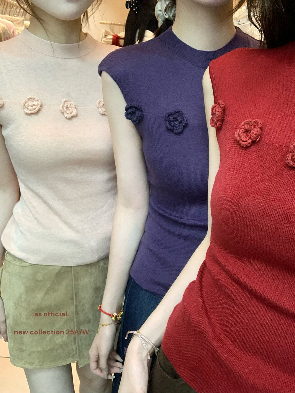 AS OFFICIAL Soft Half Turtleneck Knit Top with 3D Floral Detail