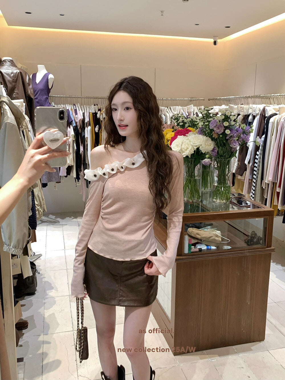 AS OFFICIAL Cloud-Feel 3D Floral Asymmetrical Shoulder Top
