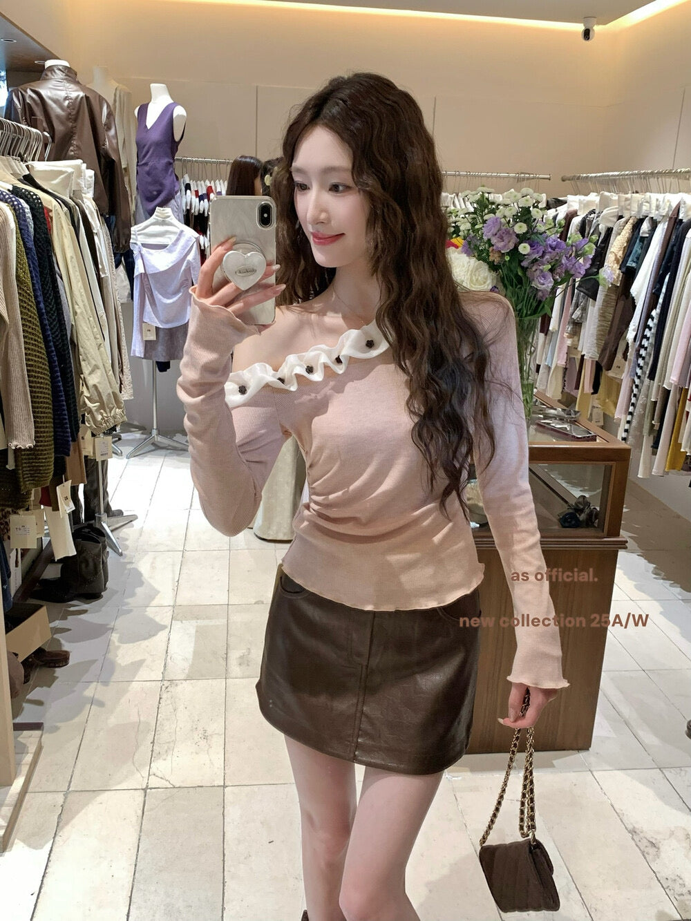 AS OFFICIAL Cloud-Feel 3D Floral Asymmetrical Shoulder Top