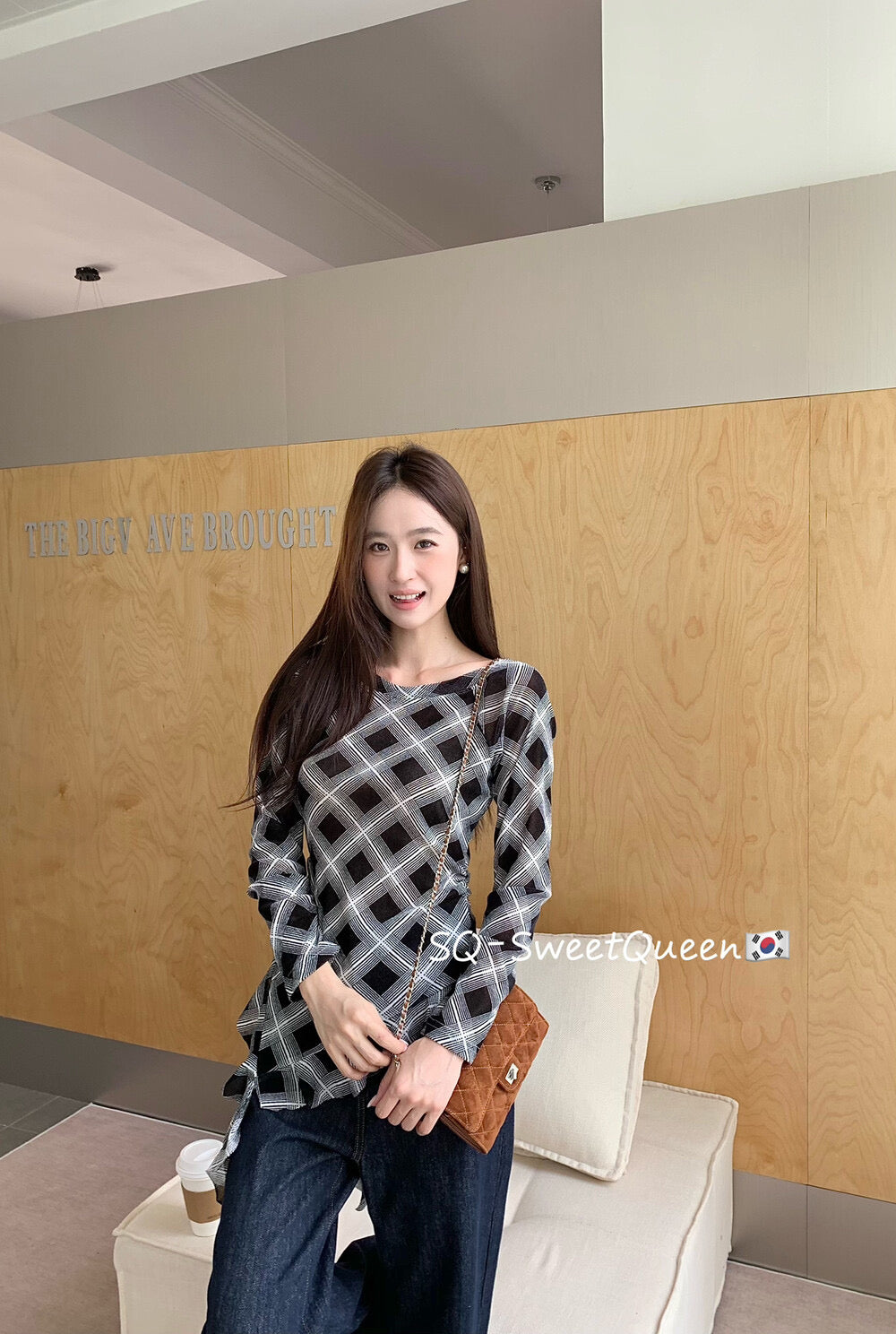 Retro Plaid One-Shoulder Slim Fit Asym Top