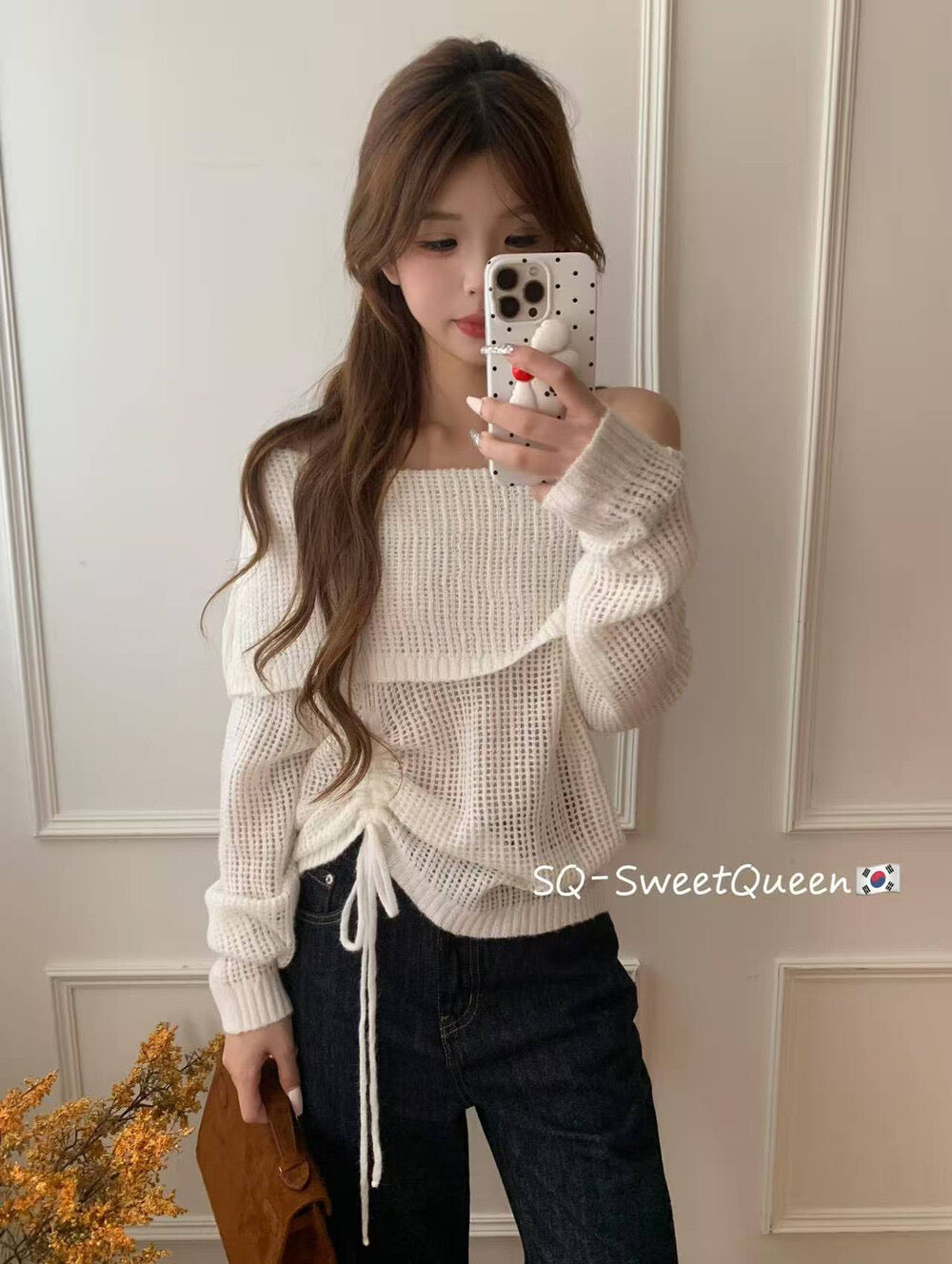 Champagne Glow Off-Shoulder Mohair Knit