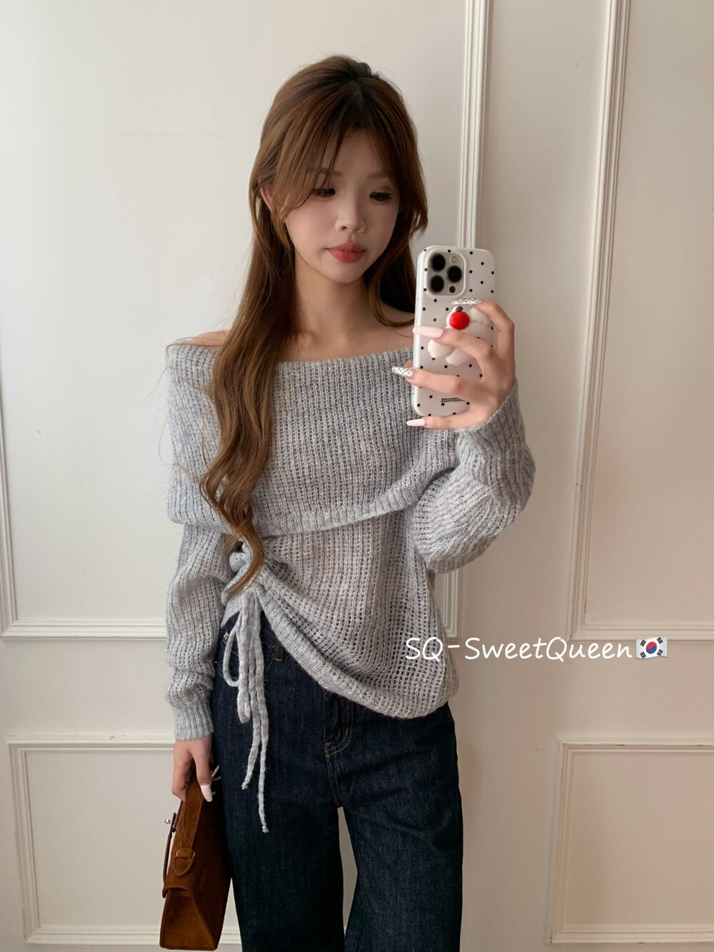 Champagne Glow Off-Shoulder Mohair Knit