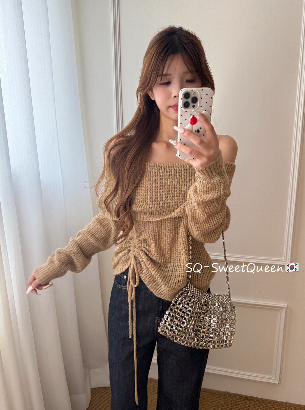 Champagne Glow Off-Shoulder Mohair Knit