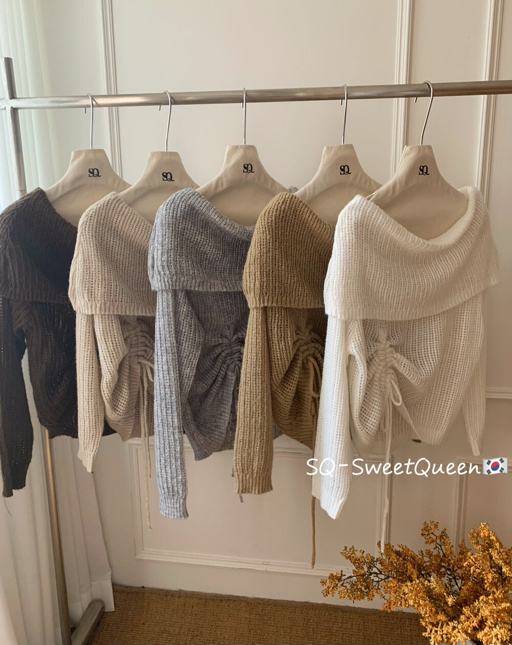 Champagne Glow Off-Shoulder Mohair Knit