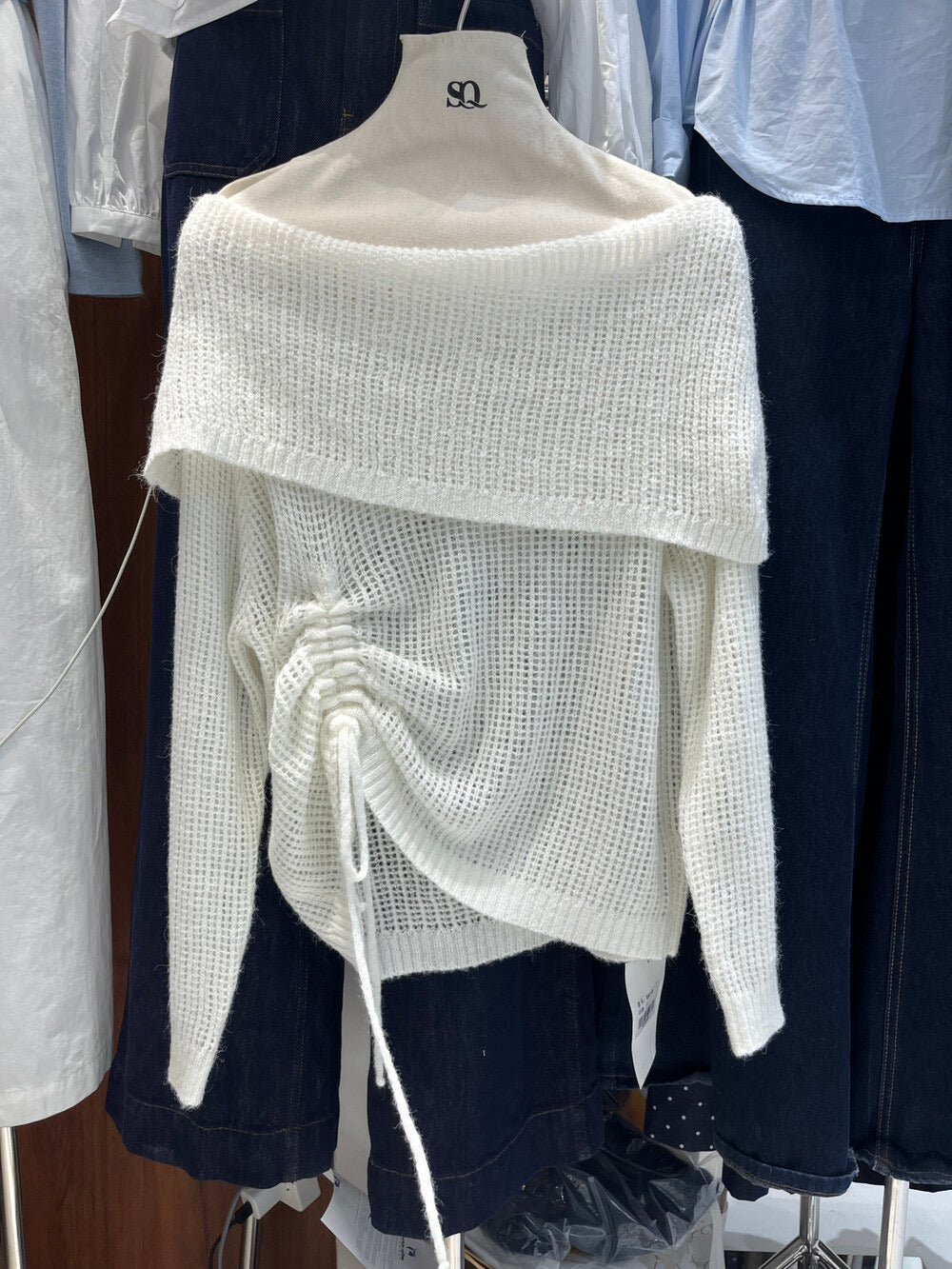 Champagne Glow Off-Shoulder Mohair Knit