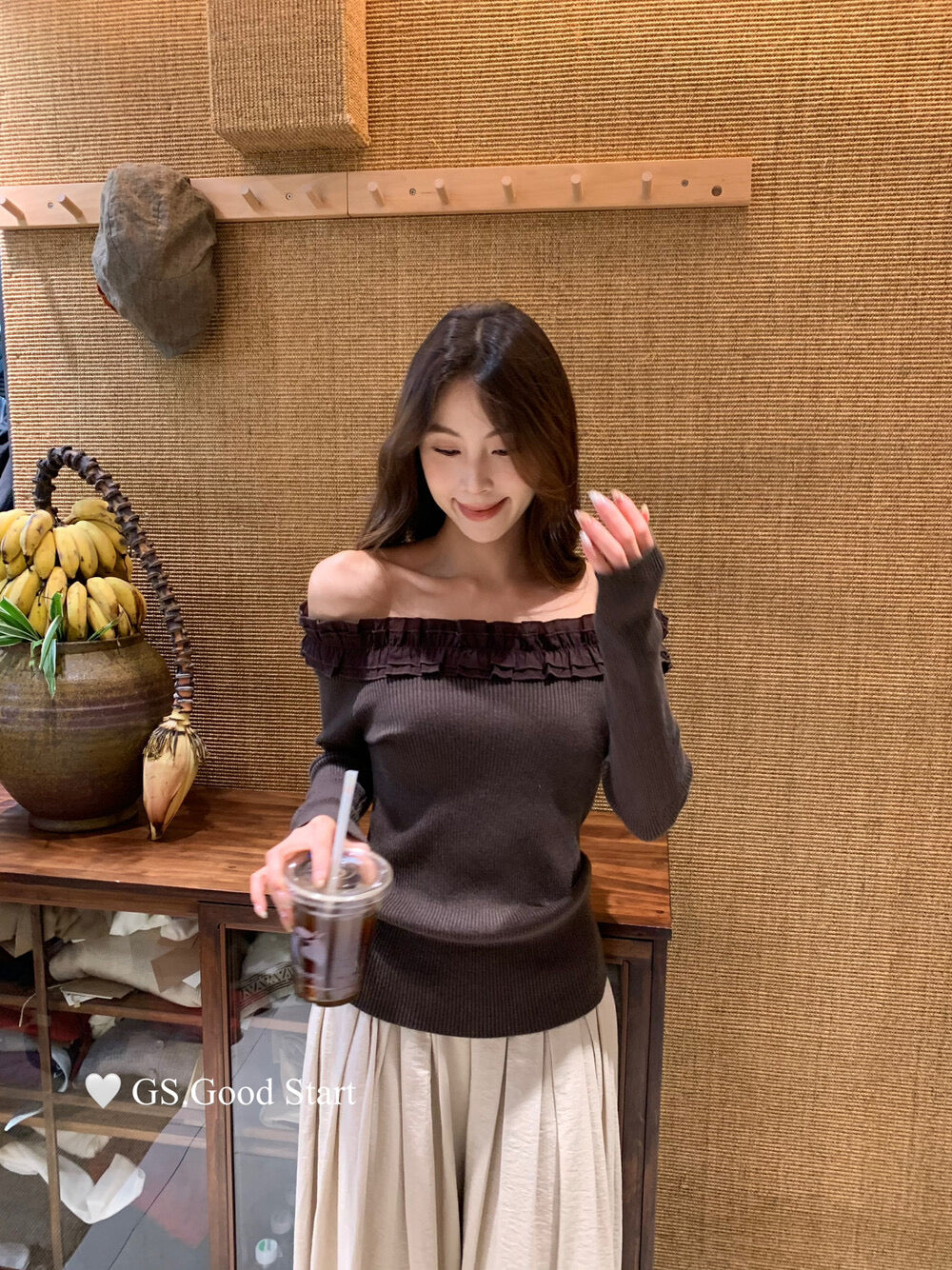 Ruffle Trim Off-Shoulder Knit Top