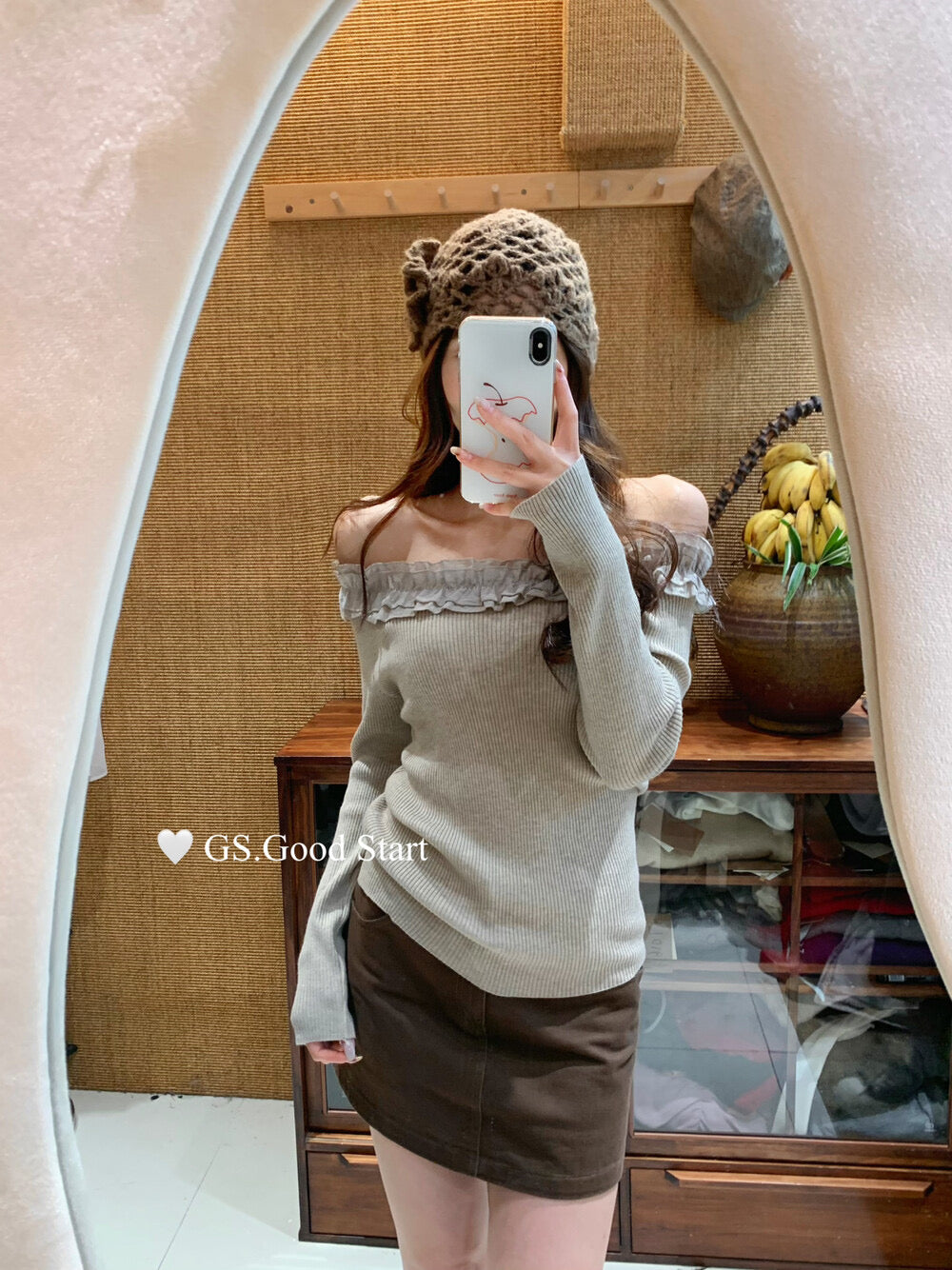 Ruffle Trim Off-Shoulder Knit Top