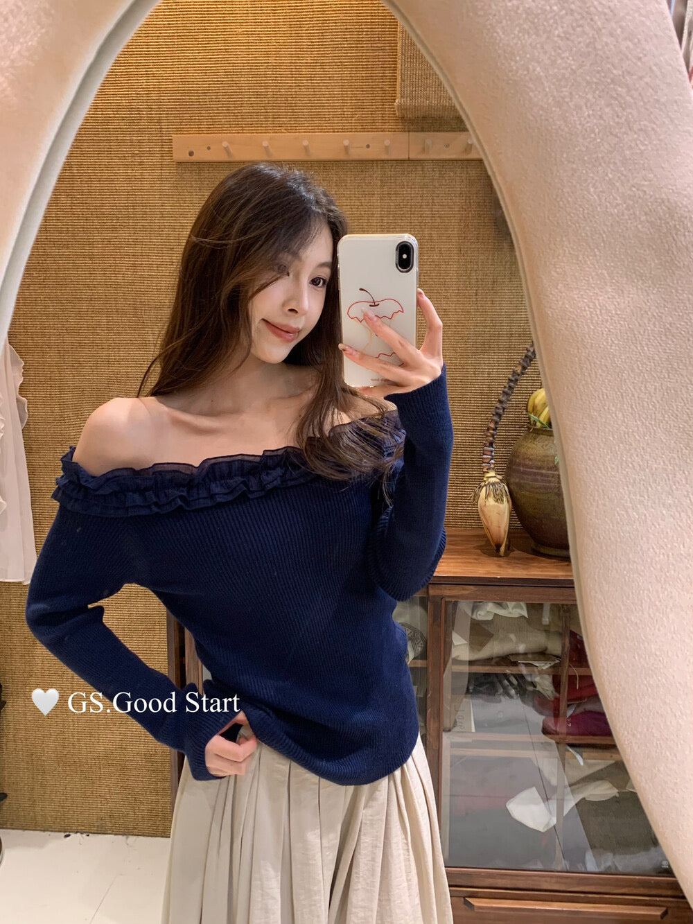 Ruffle Trim Off-Shoulder Knit Top