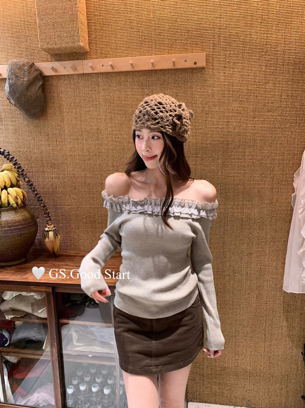 Ruffle Trim Off-Shoulder Knit Top