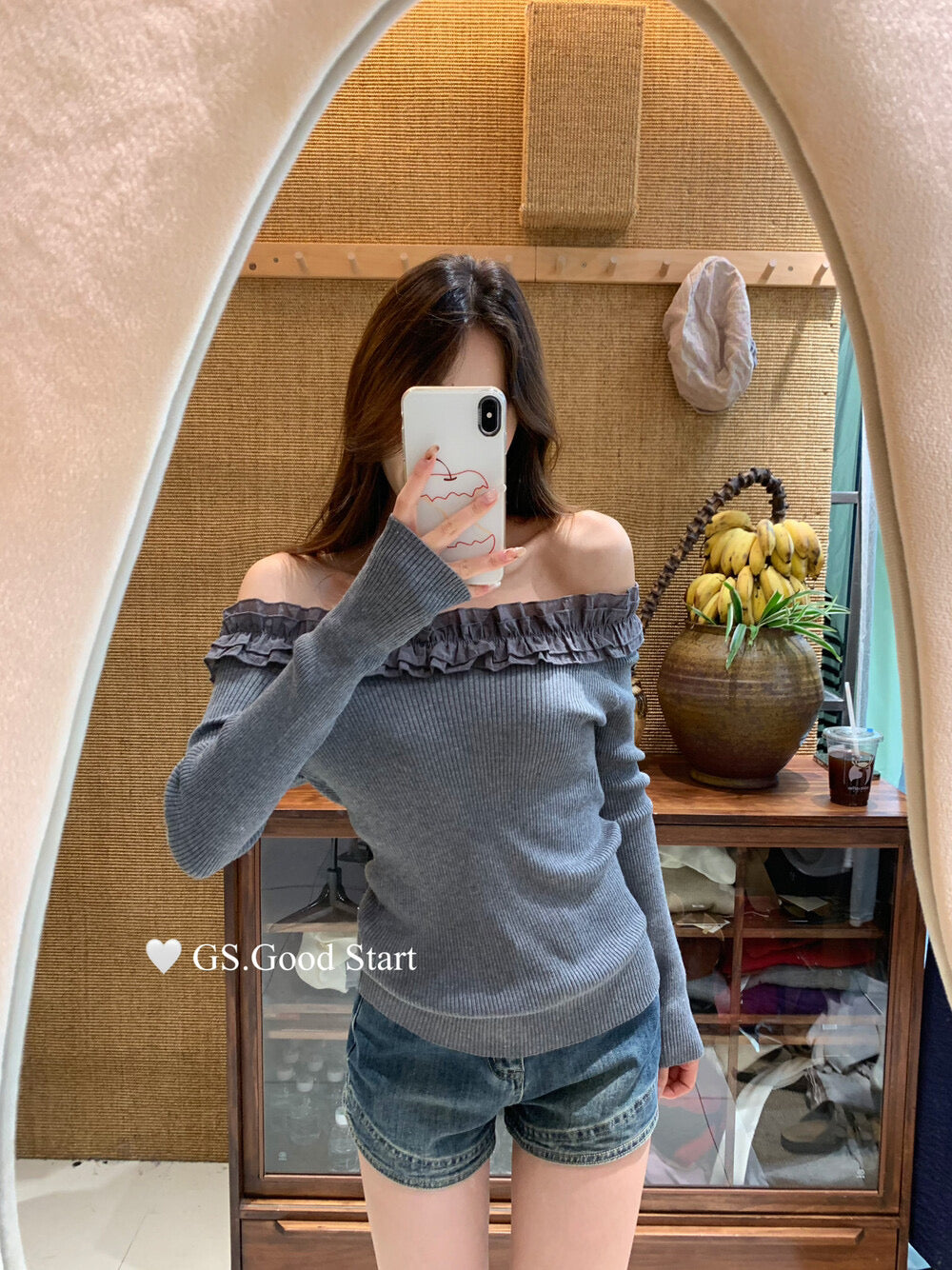 Ruffle Trim Off-Shoulder Knit Top