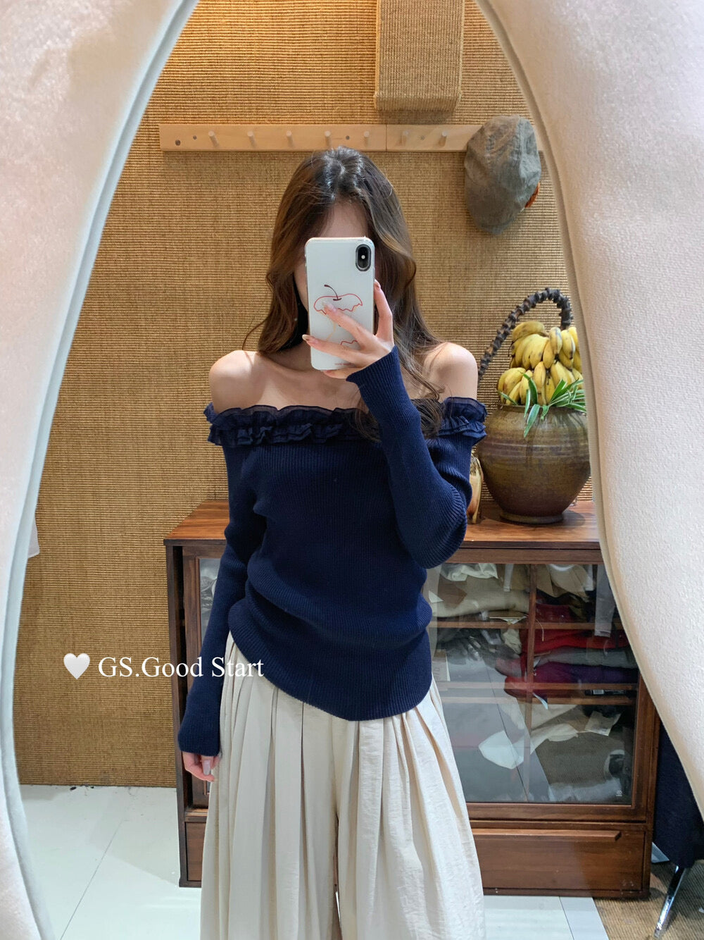 Ruffle Trim Off-Shoulder Knit Top