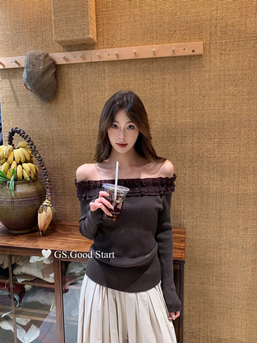 Ruffle Trim Off-Shoulder Knit Top