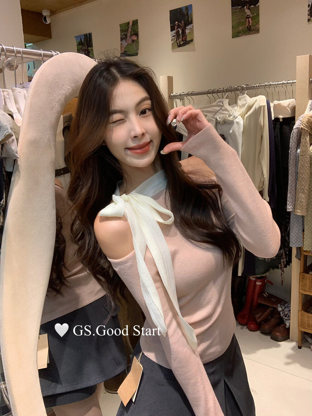 Sweet Bow Off-Shoulder Knit Top