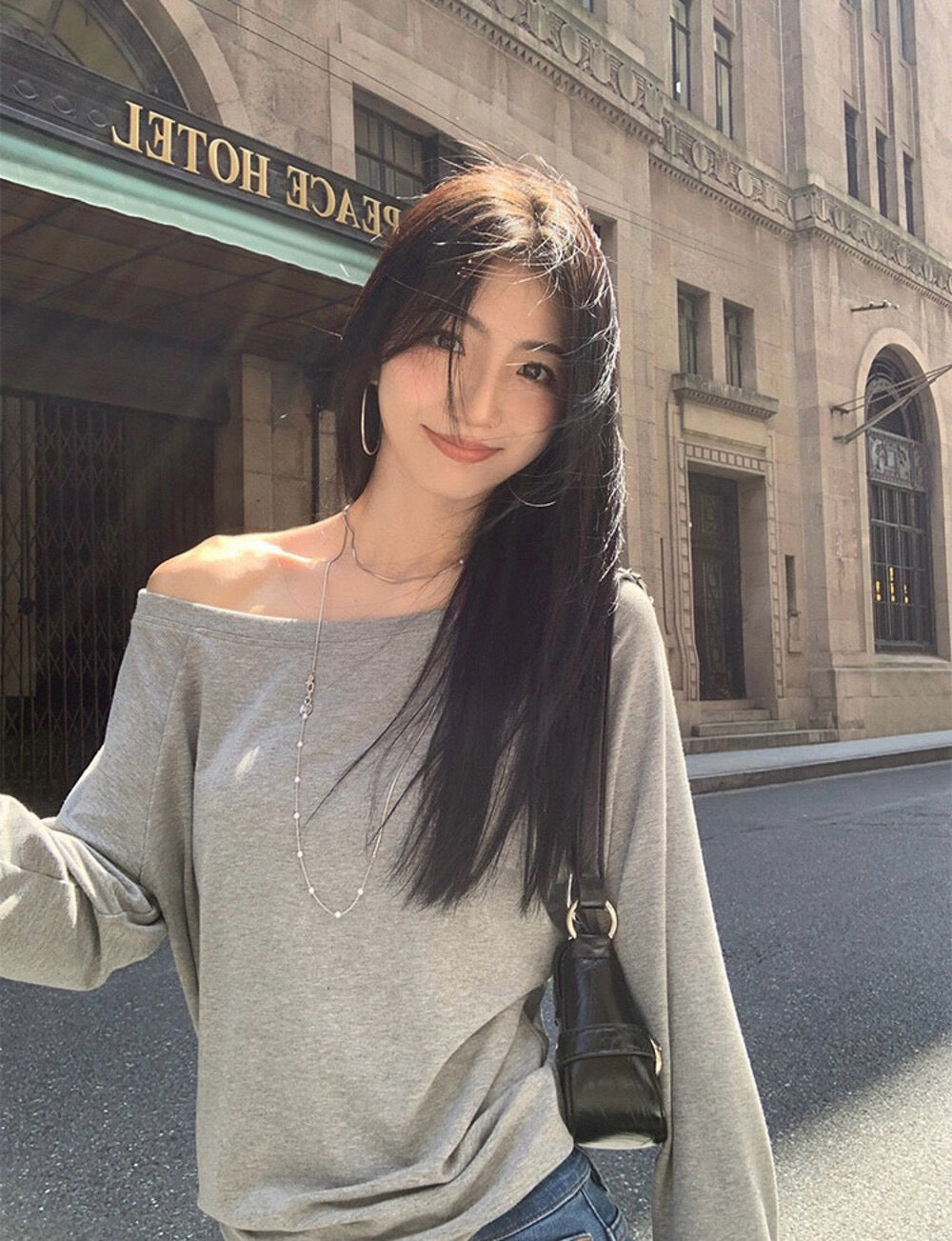 Asym One-Shoulder Long-Sleeve Tee