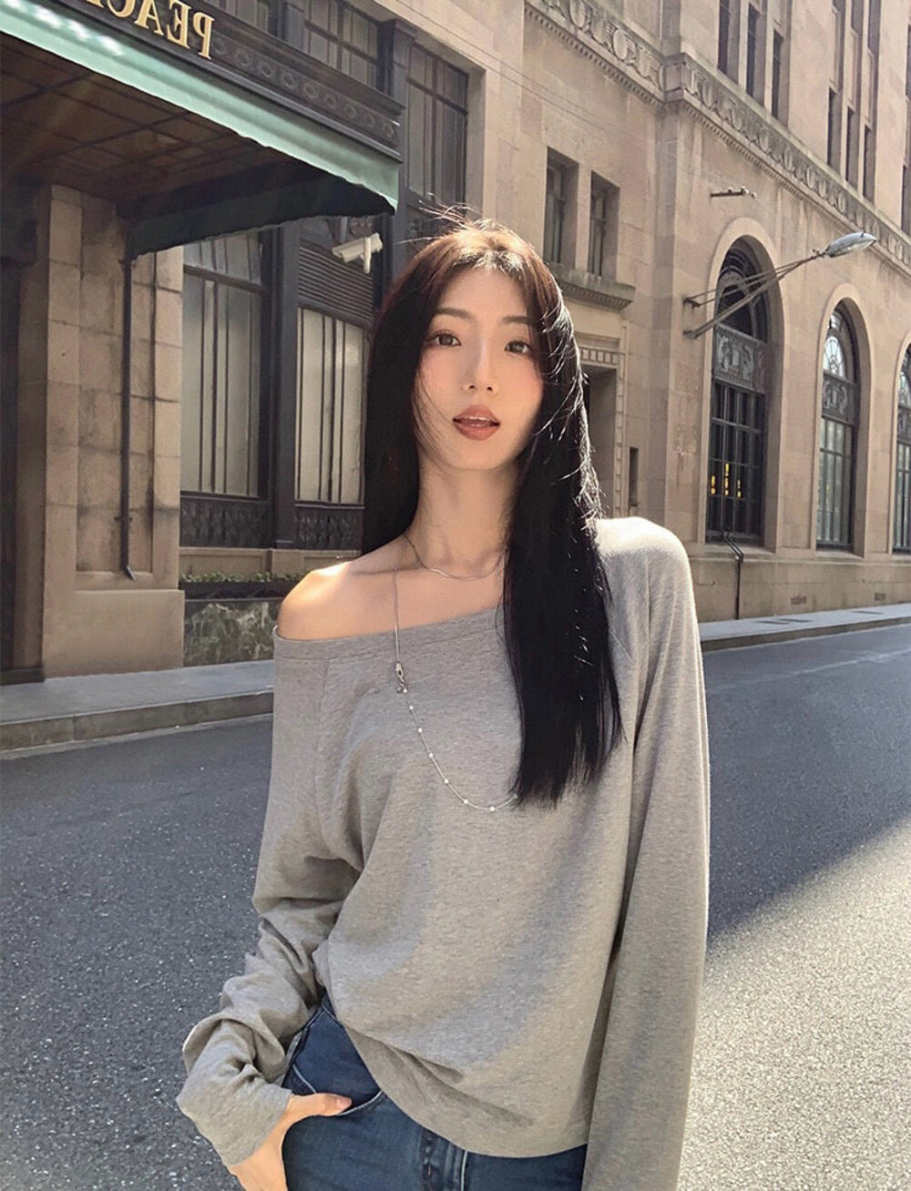 Asym One-Shoulder Long-Sleeve Tee