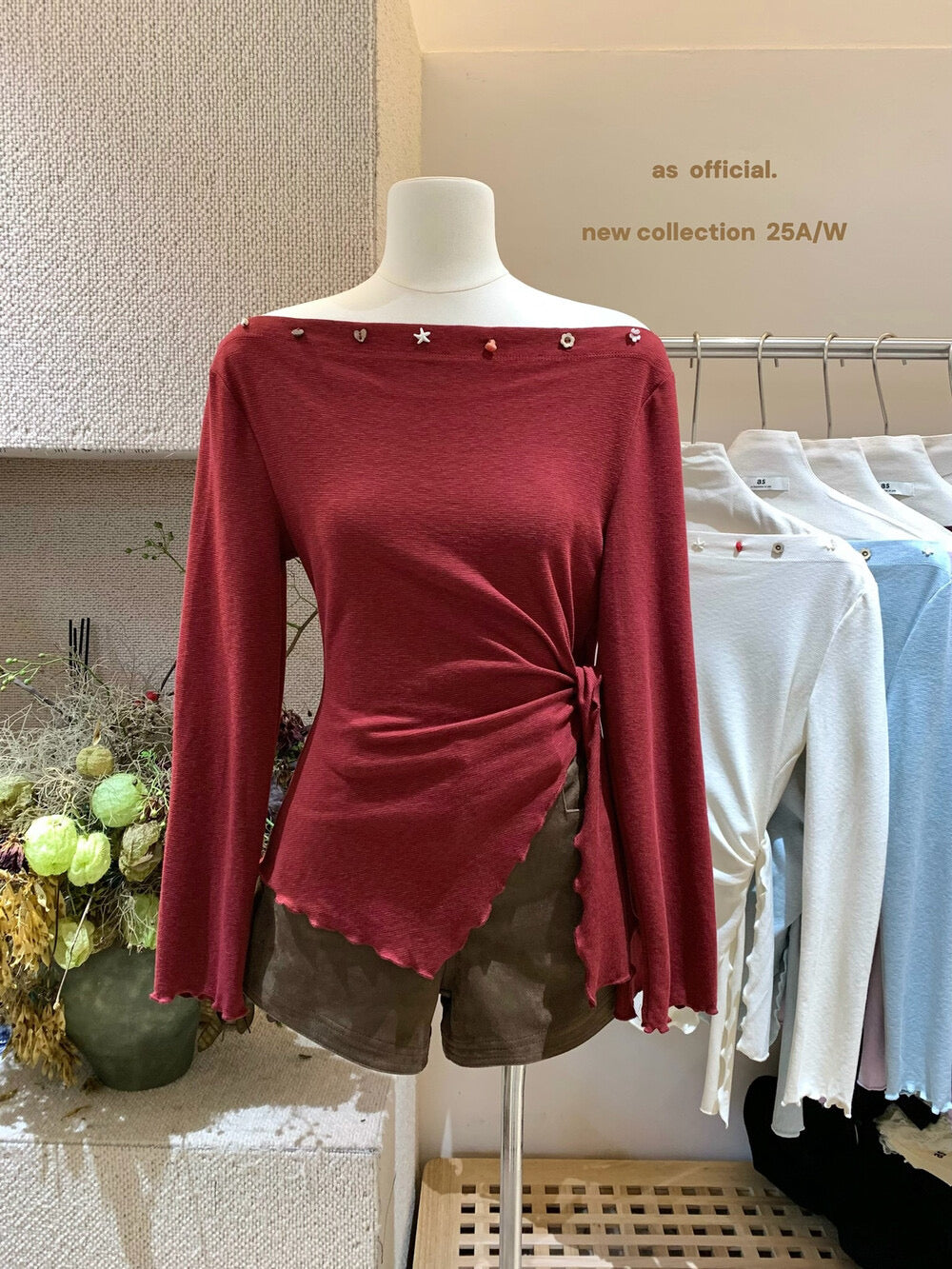 Seabreeze Shell Asym-Tie Off-Shoulder Knit Top (14% Wool)