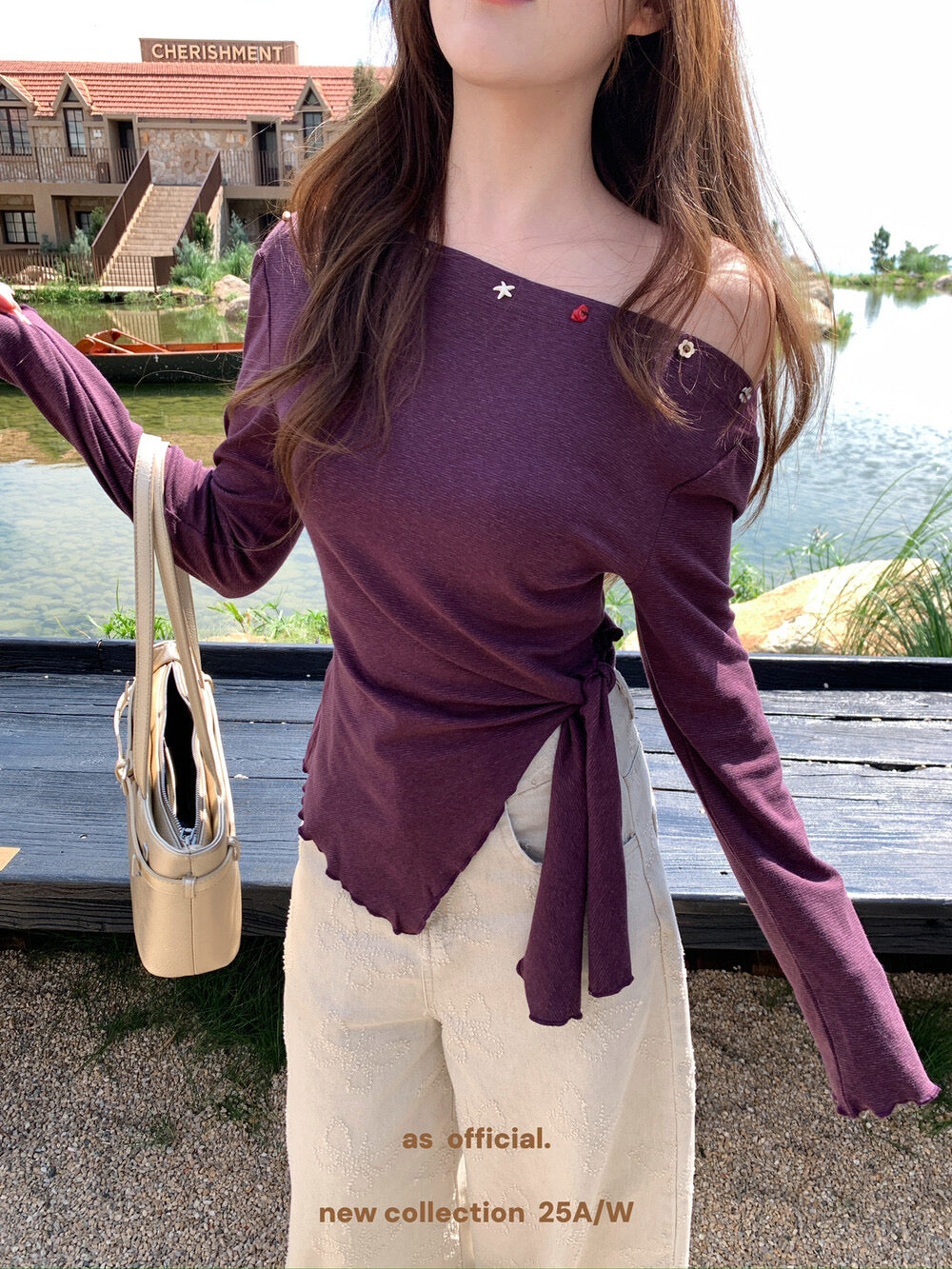 Seabreeze Shell Asym-Tie Off-Shoulder Knit Top (14% Wool)