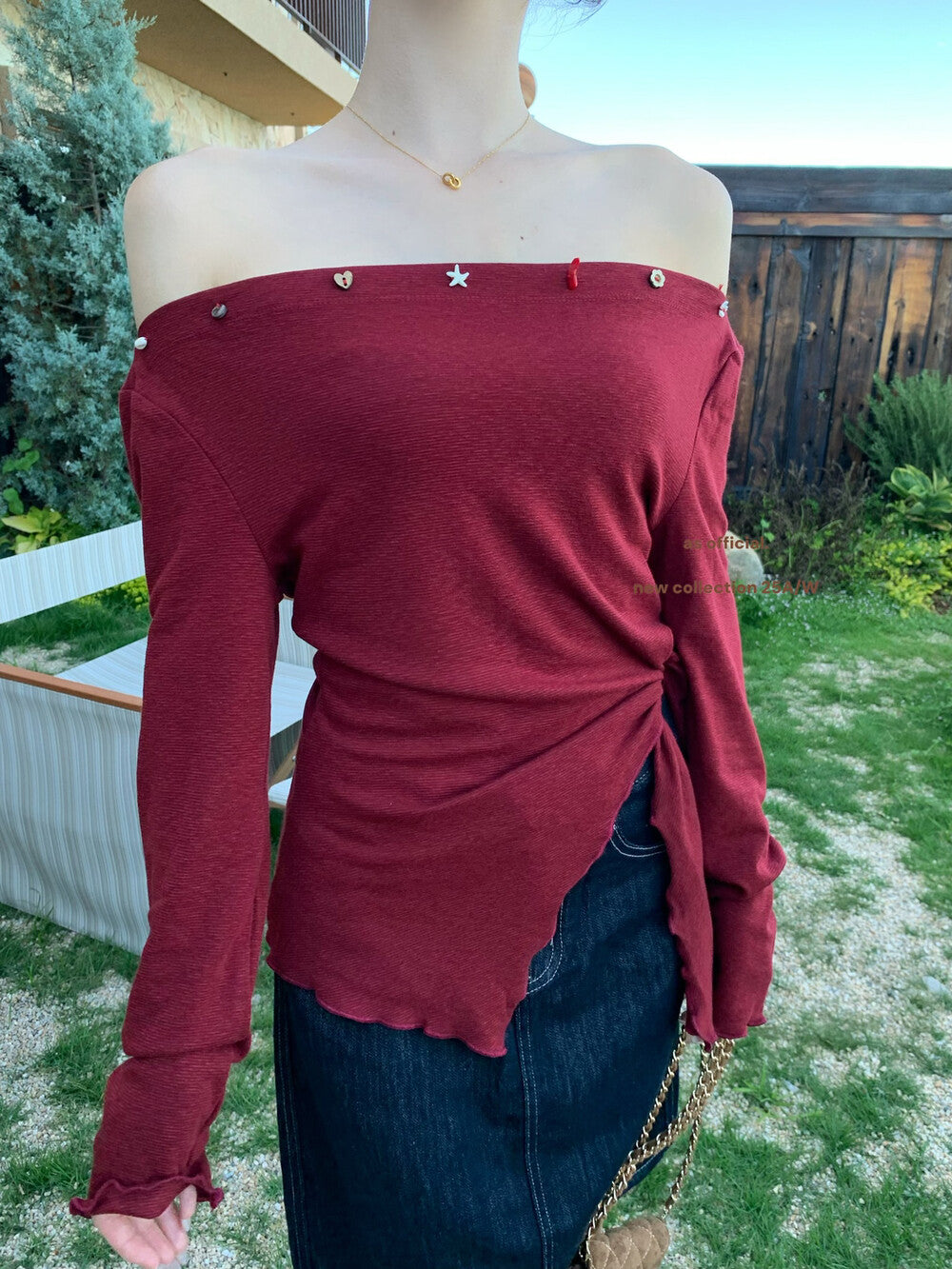 Seabreeze Shell Asym-Tie Off-Shoulder Knit Top (14% Wool)