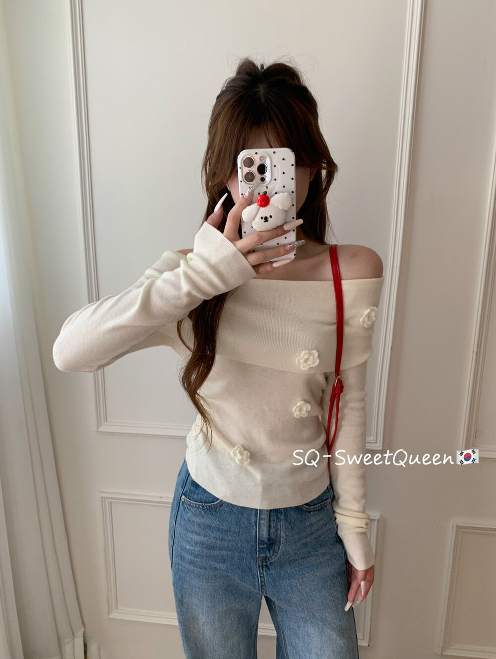Romantic Trap Off-Shoulder Jacquard Knit Top