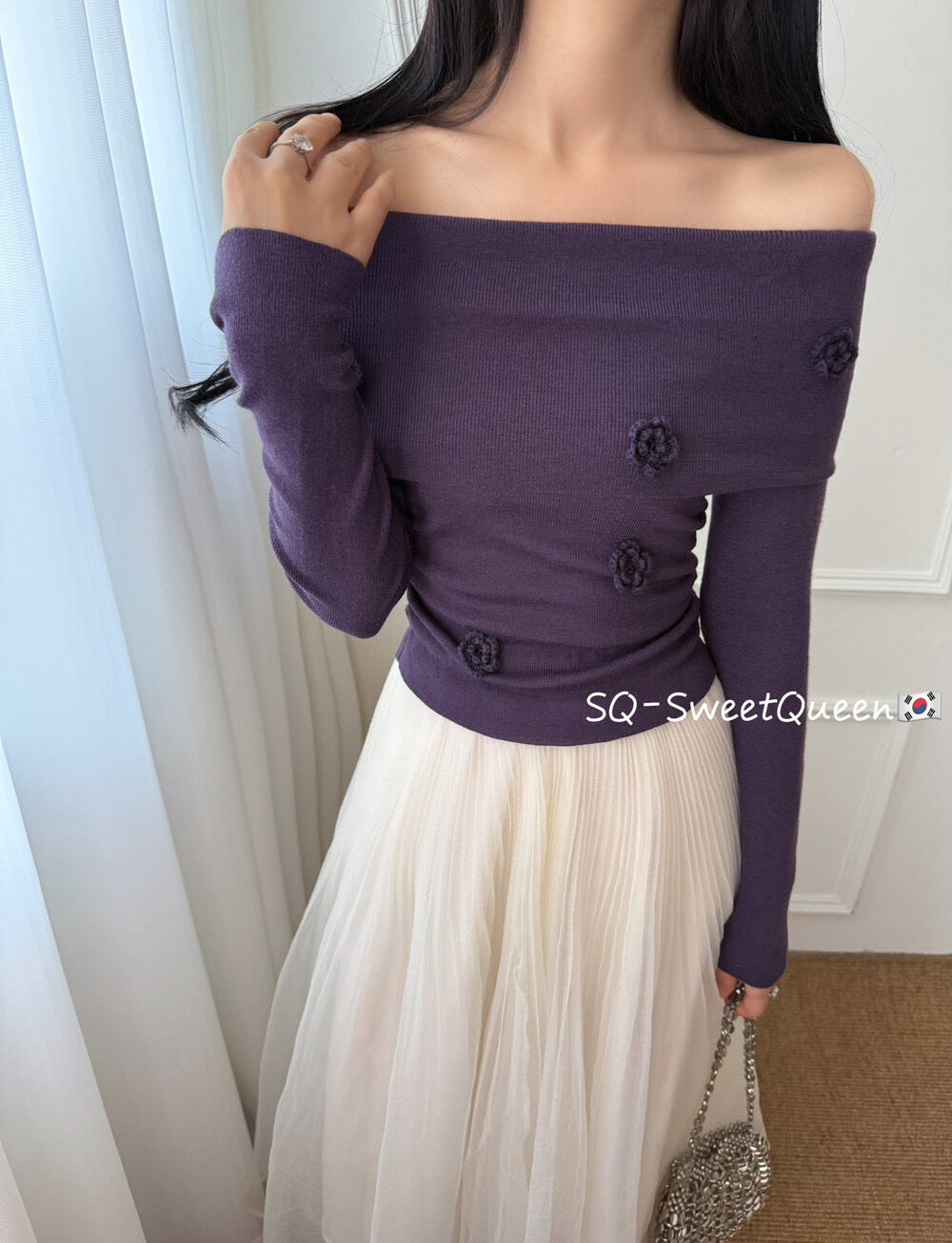 Romantic Trap Off-Shoulder Jacquard Knit Top