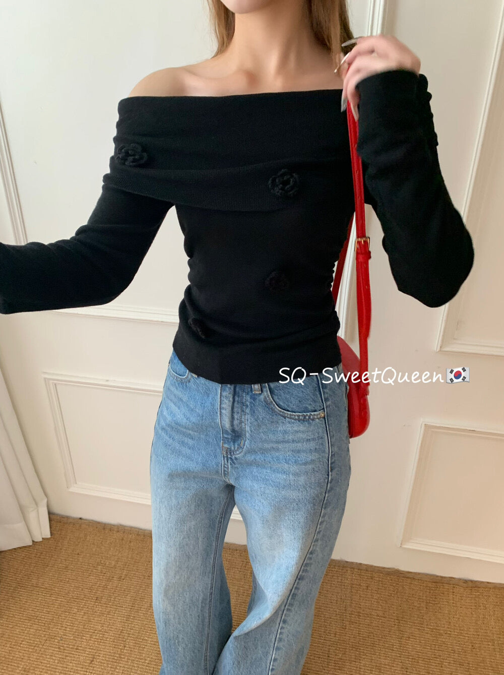 Romantic Trap Off-Shoulder Jacquard Knit Top
