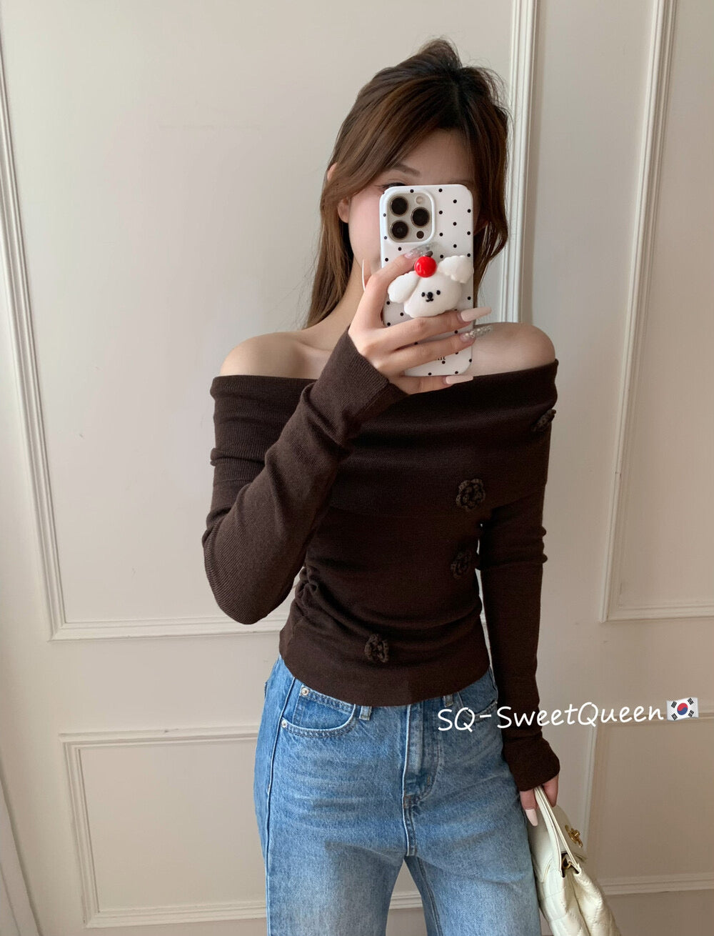 Romantic Trap Off-Shoulder Jacquard Knit Top
