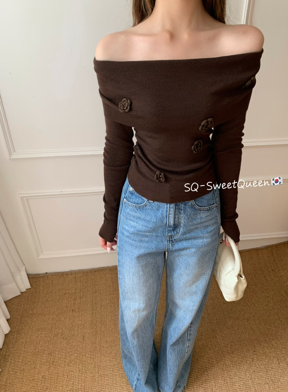 Romantic Trap Off-Shoulder Jacquard Knit Top
