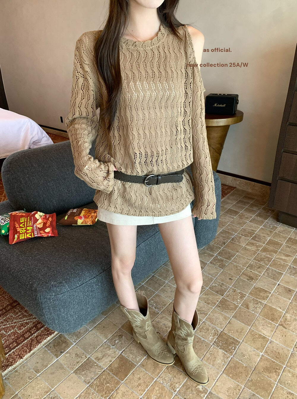 Windsor Lace Off-Shoulder Belted Blouse
