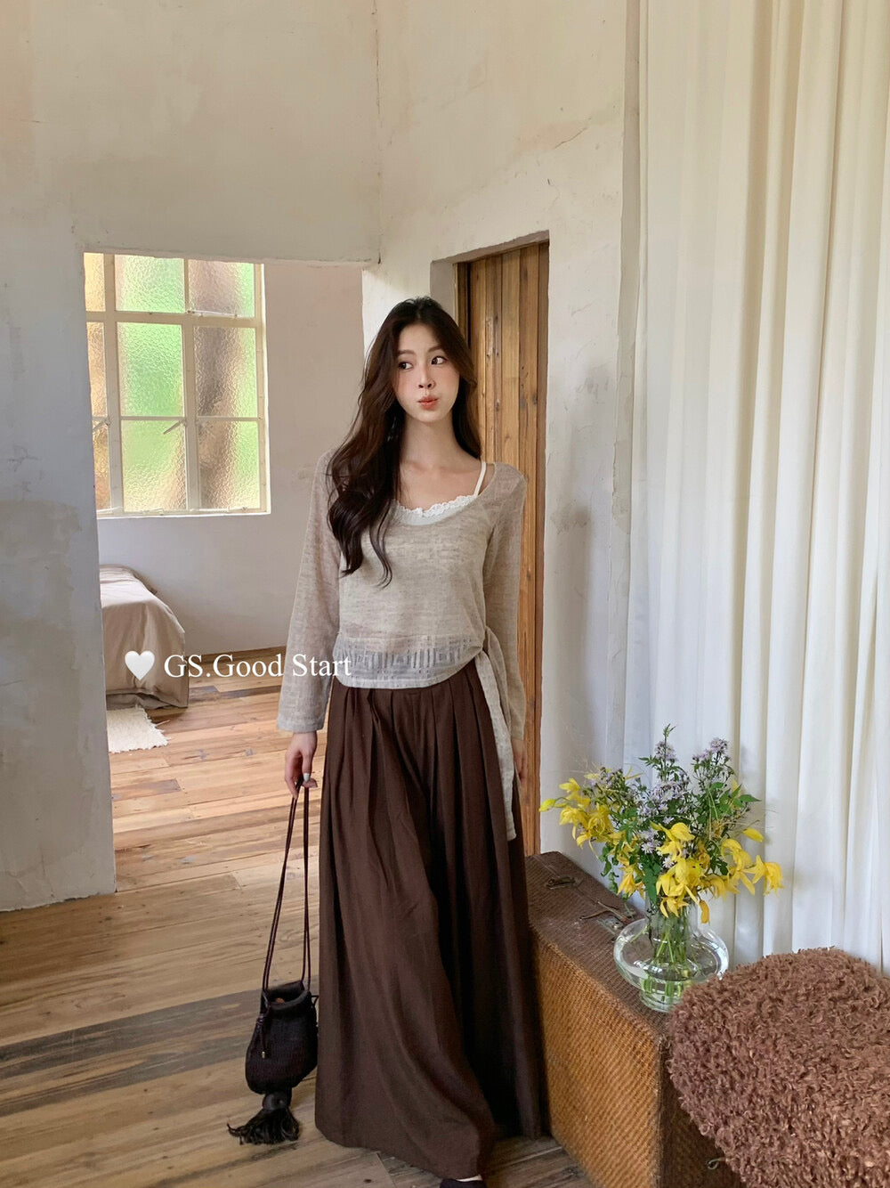 Signature Layered Tie-Waist Blouse + Lace Cami Set