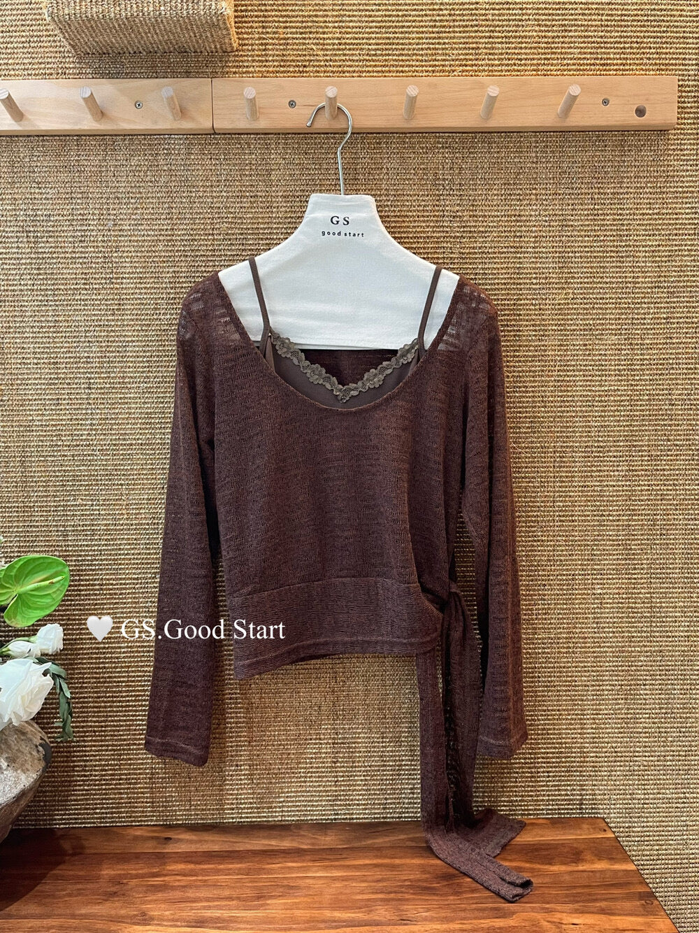 Signature Layered Tie-Waist Blouse + Lace Cami Set