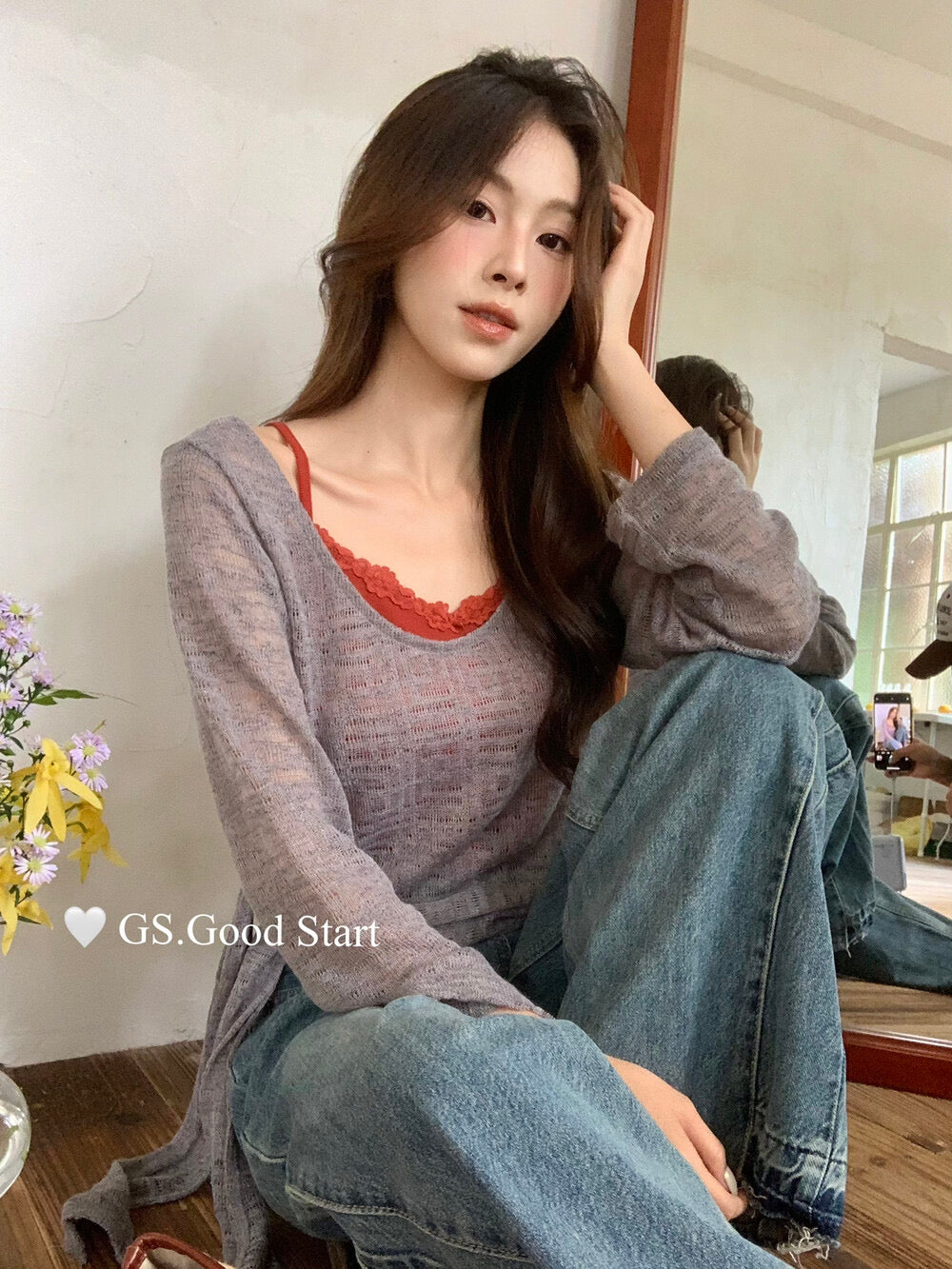 Signature Layered Tie-Waist Blouse + Lace Cami Set