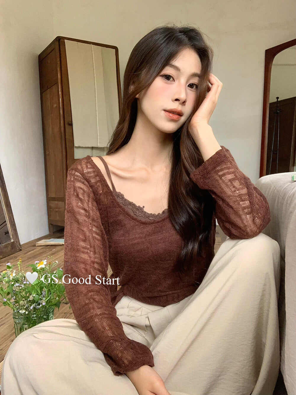 Signature Layered Tie-Waist Blouse + Lace Cami Set