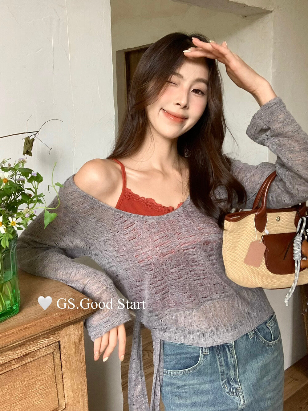 Signature Layered Tie-Waist Blouse + Lace Cami Set