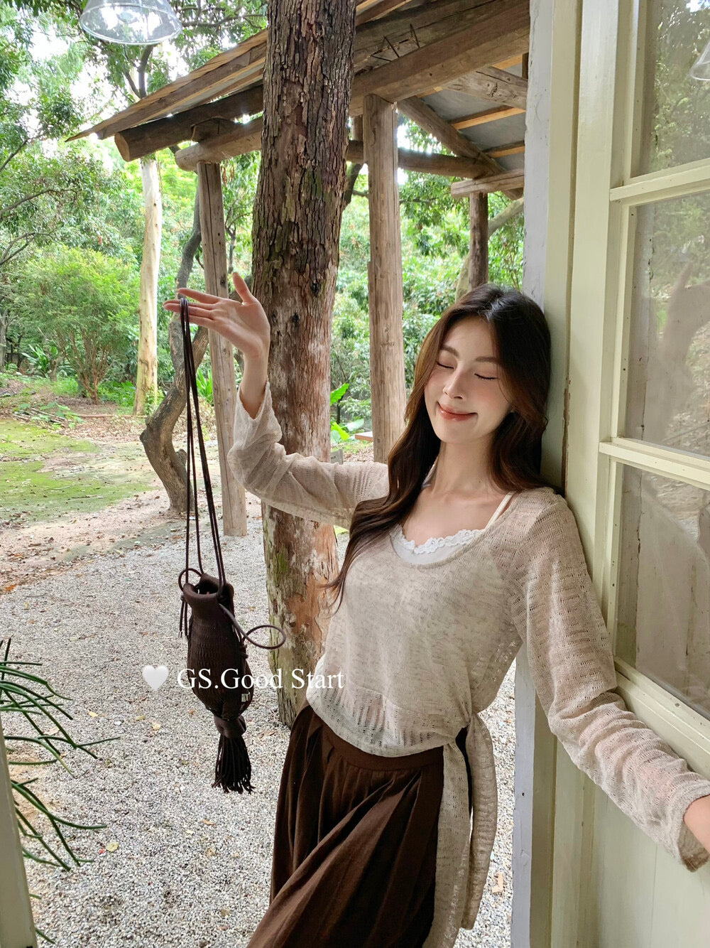 Signature Layered Tie-Waist Blouse + Lace Cami Set