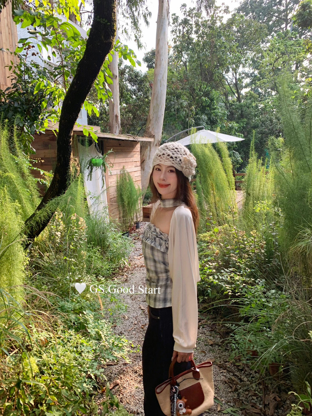 Plaid Halter Bustier + Cardigan Set with Detachable Ribbon