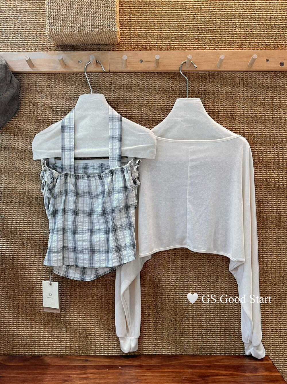 Plaid Halter Bustier + Cardigan Set with Detachable Ribbon