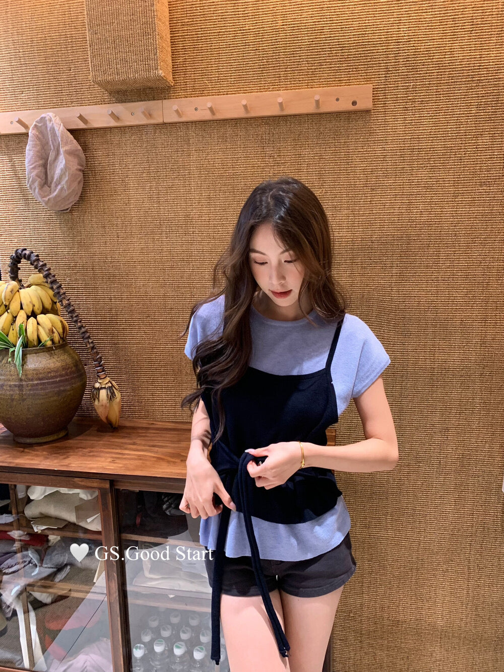 Caramel Color-Block Tie-Knit Top
