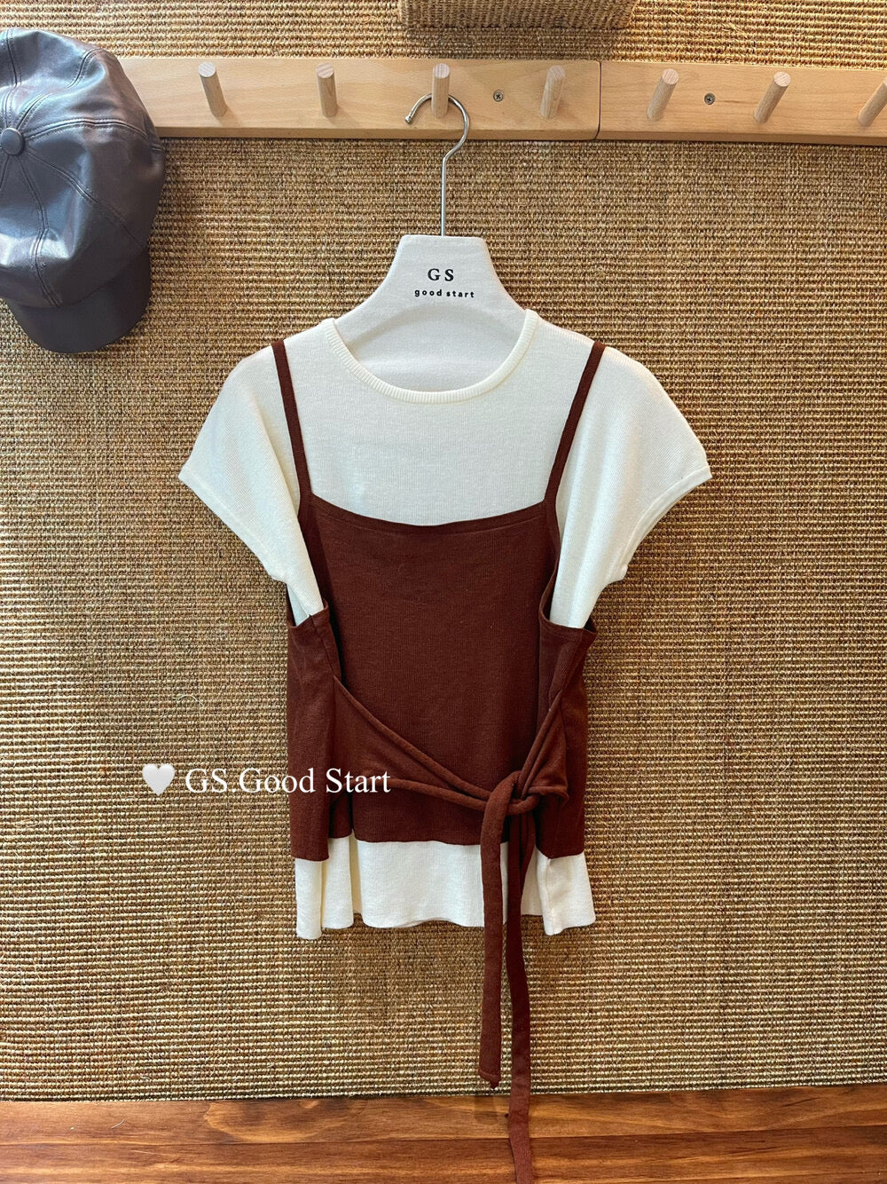 Caramel Color-Block Tie-Knit Top