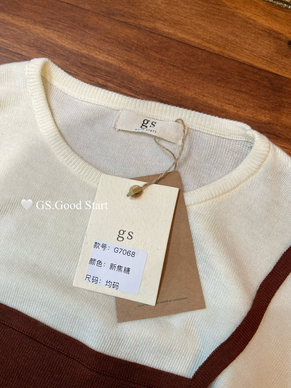 Caramel Color-Block Tie-Knit Top