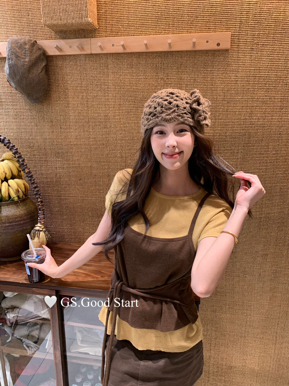 Caramel Color-Block Tie-Knit Top