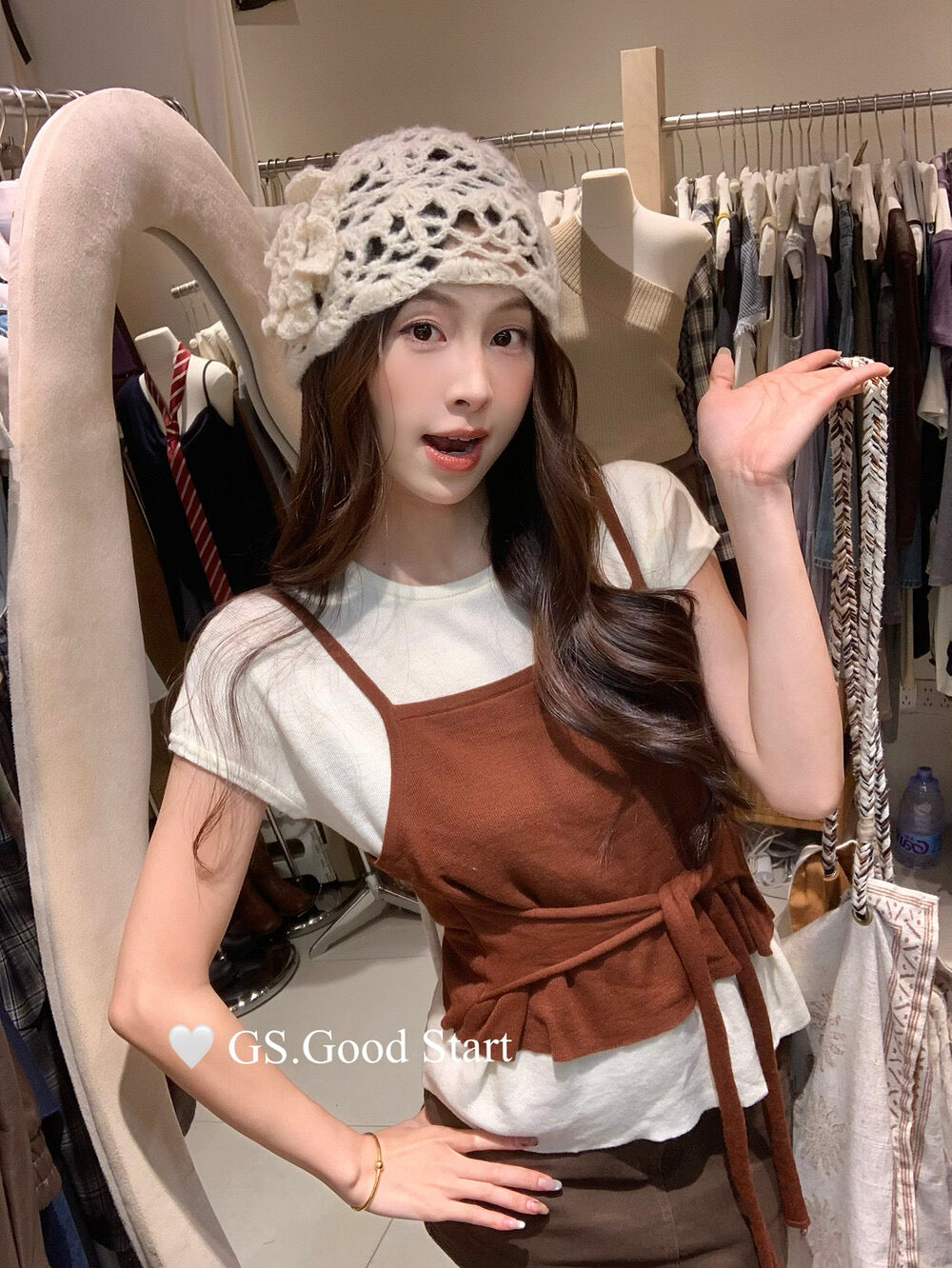 Caramel Color-Block Tie-Knit Top