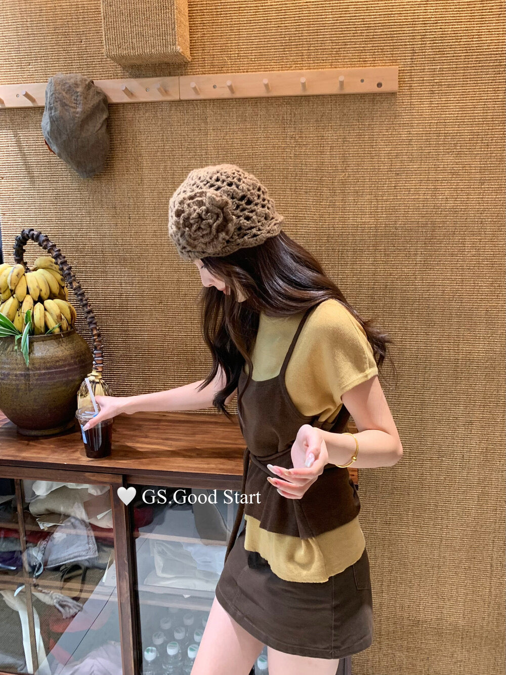 Caramel Color-Block Tie-Knit Top