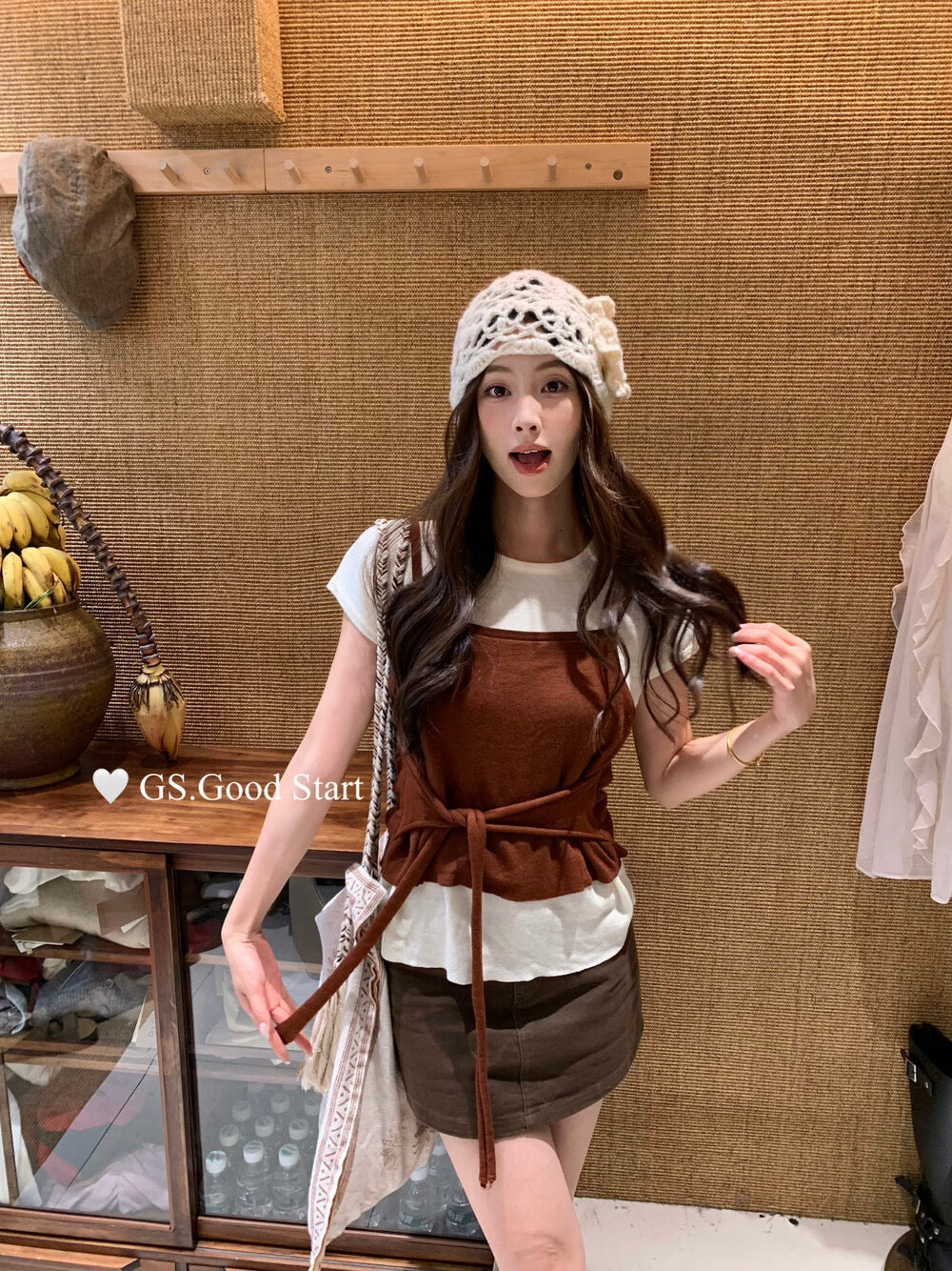 Caramel Color-Block Tie-Knit Top