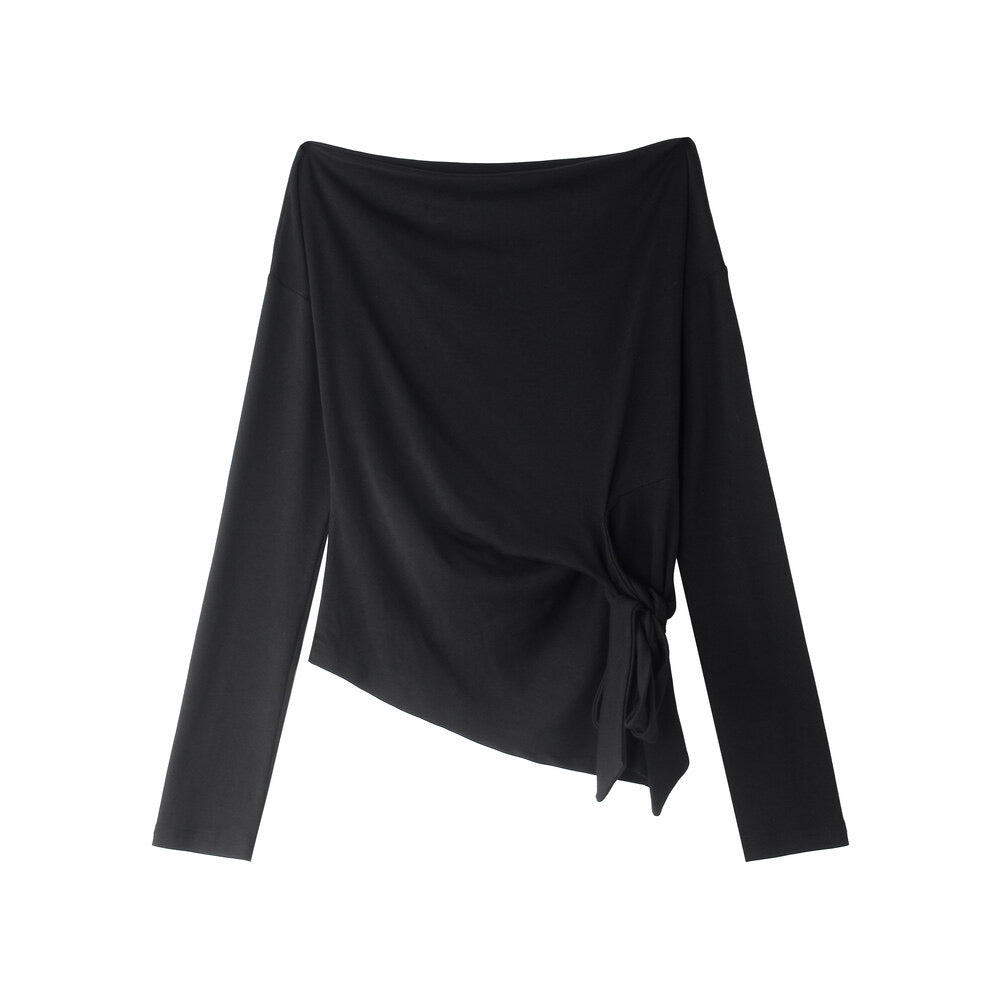 Korean Off-Shoulder Tie-Waist Long-Sleeve Top
