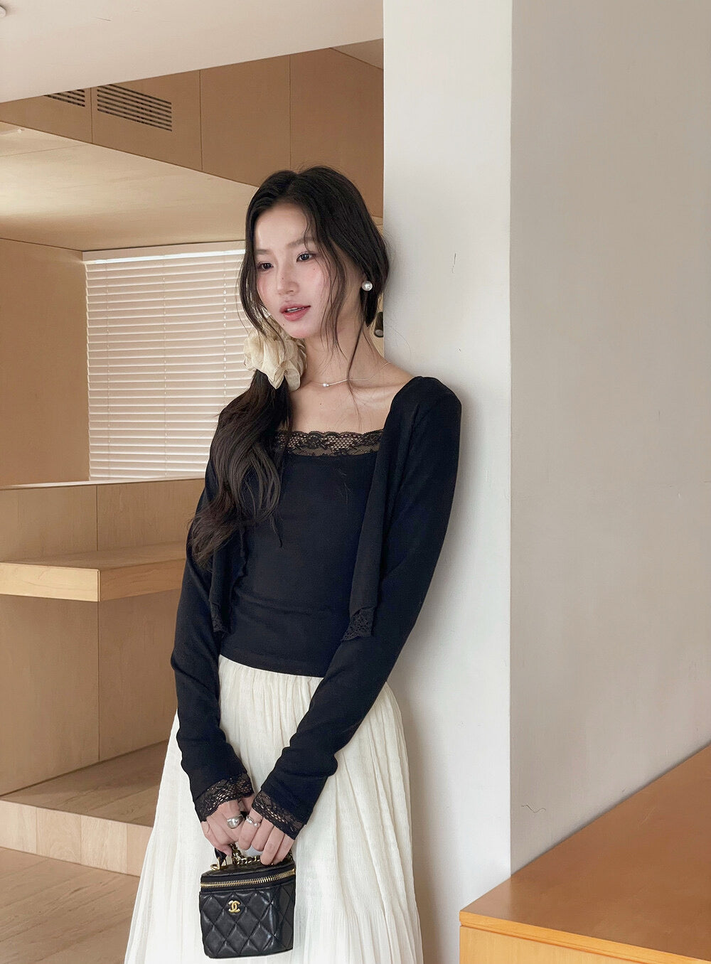 V-Neck Lace-Trim Blouse + Spaghetti Strap Tank Set