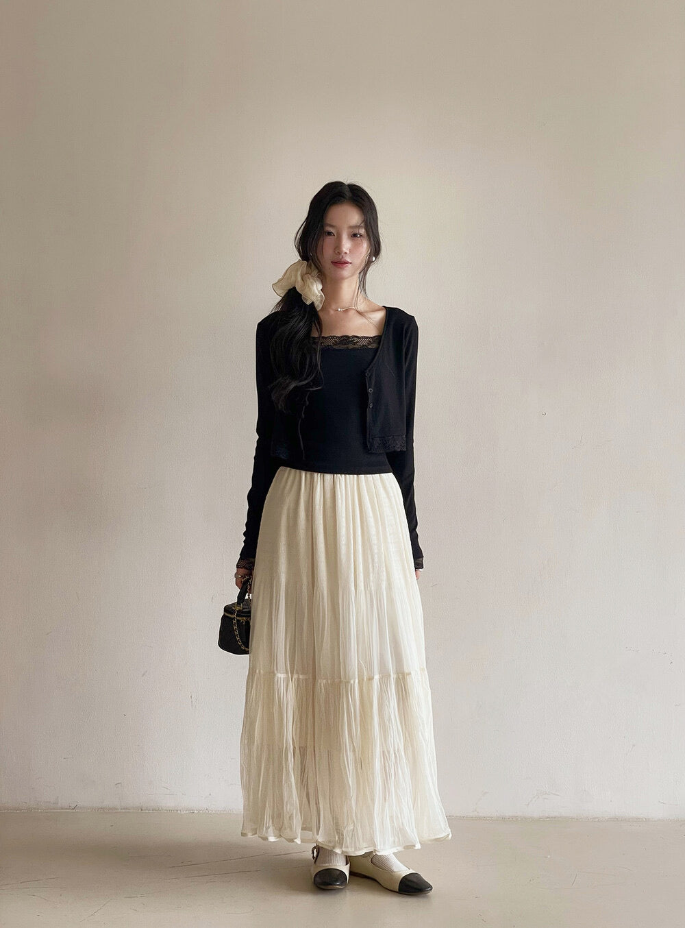V-Neck Lace-Trim Blouse + Spaghetti Strap Tank Set