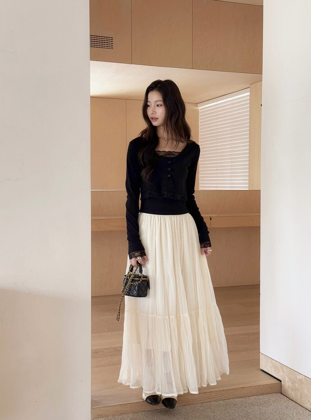 V-Neck Lace-Trim Blouse + Spaghetti Strap Tank Set