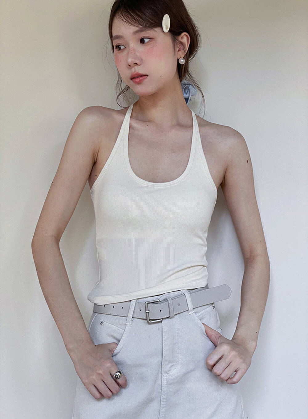 Padded Spaghetti Strap Tank Top with Open-Back Detail