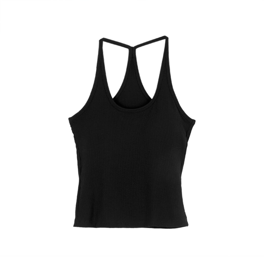 Padded Spaghetti Strap Tank Top with Open-Back Detail