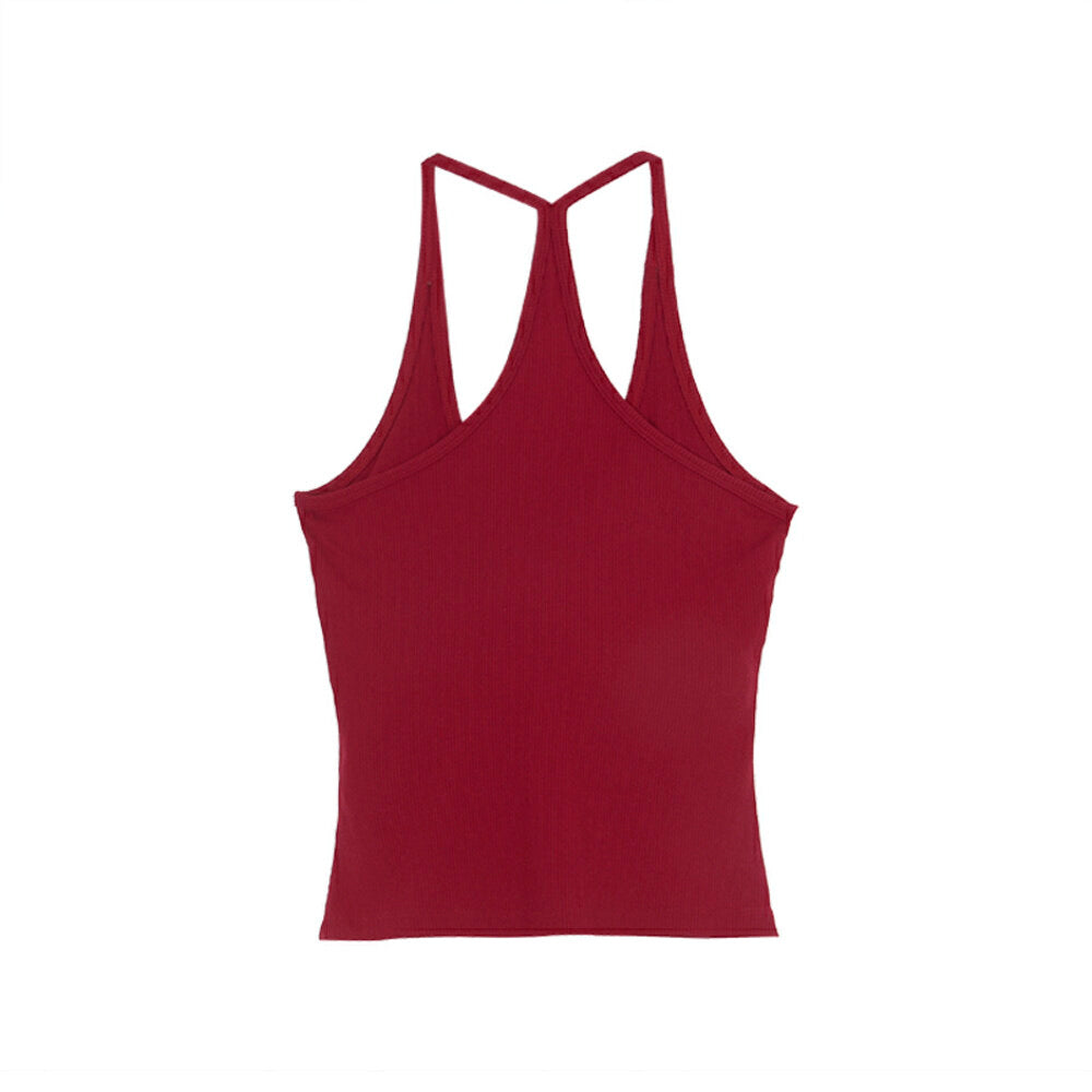 Padded Spaghetti Strap Tank Top with Open-Back Detail
